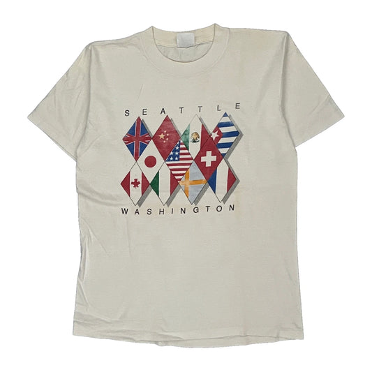 Seattle Washington Unbranded Single Stitch T-Shirt - Large Cream Cotton