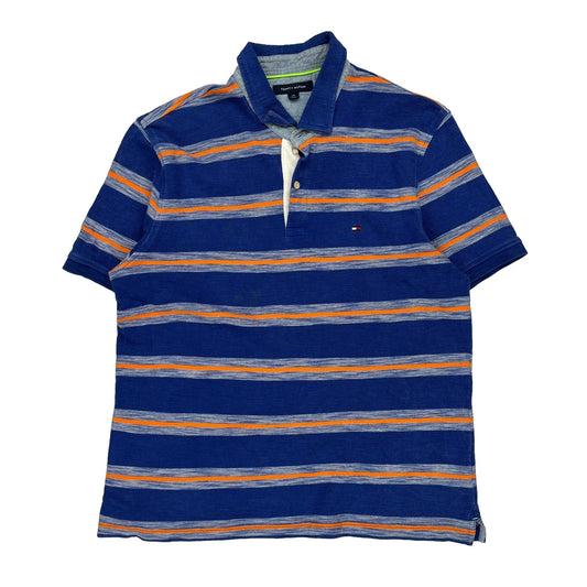 Tommy Hilfiger Striped Polo Shirt - Large Blue Cotton
