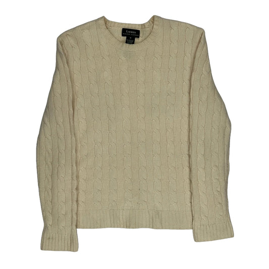 Merino Blend Ralph Lauren Cable Knit Top - Medium Cream Merino Wool Blend