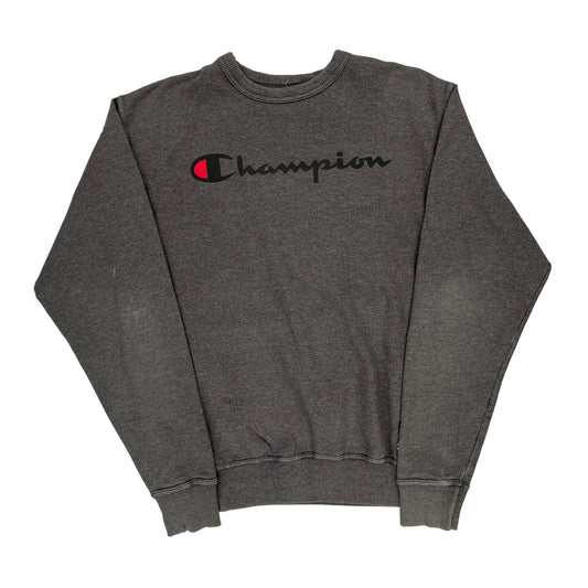Champion Spellout Sweatshirt - Small Grey Cotton Blend