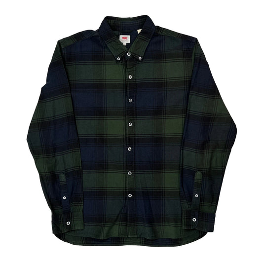 Levis Checked Flannel Shirt - Large Blue Cotton