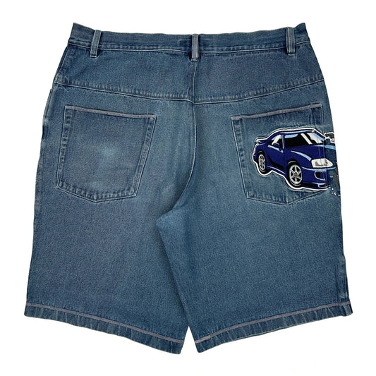 No Boundaries Graphic Denim Shorts - 40W 11L Dark Wash Cotton