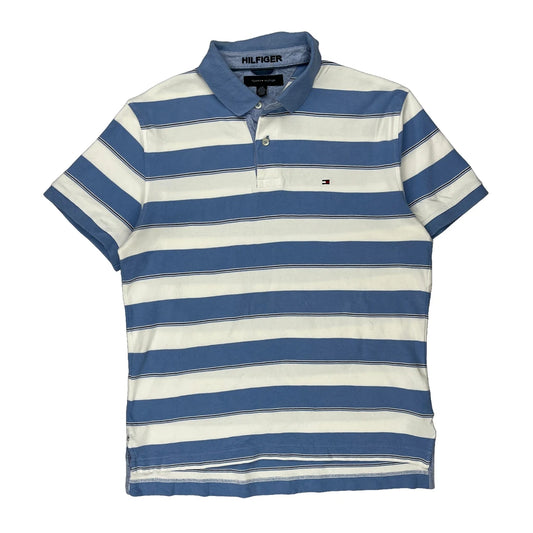 Tommy Hilfiger Striped Polo Shirt - Large Blue Cotton