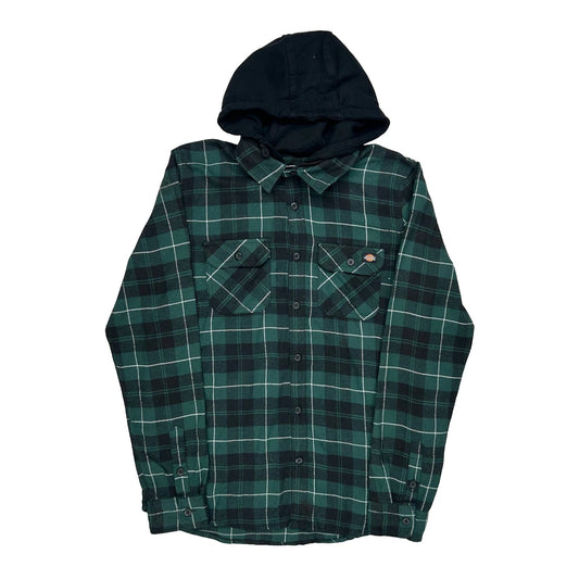 Vintage Dickies Checked Flannel Shirt - Medium Green Cotton