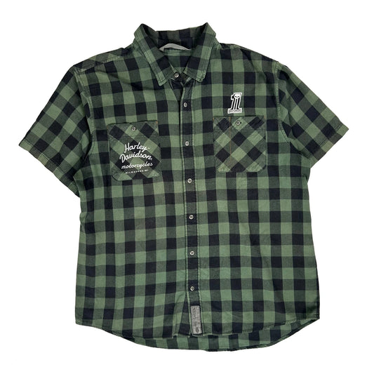 Vintage Harley Davidson Checked Flannel Shirt - 2XL Green Cotton