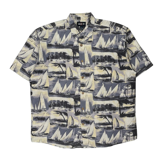 Keeler Bay Graphic Hawaiian Shirt - Large Grey Cotton