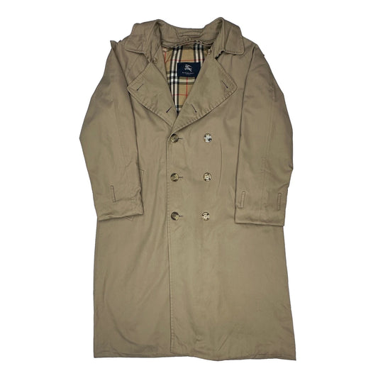 Vintage Burberry Checked Double Breasted Trench Coat - XL Beige Cotton