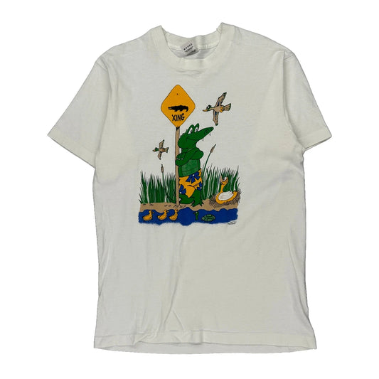 Alligator Crossing Fruit Of The Loom Graphic T-Shirt - Large White Cotton