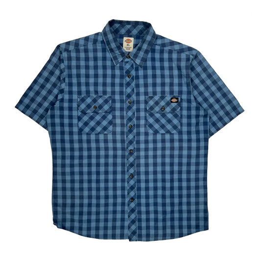 Vintage Dickies Checked Short Sleeve Shirt - XL Blue Cotton Blend