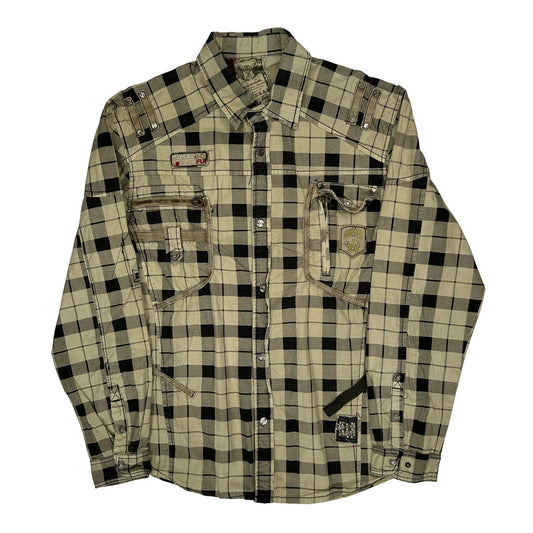 Fubu Checked Flannel Shirt - XL Beige Cotton