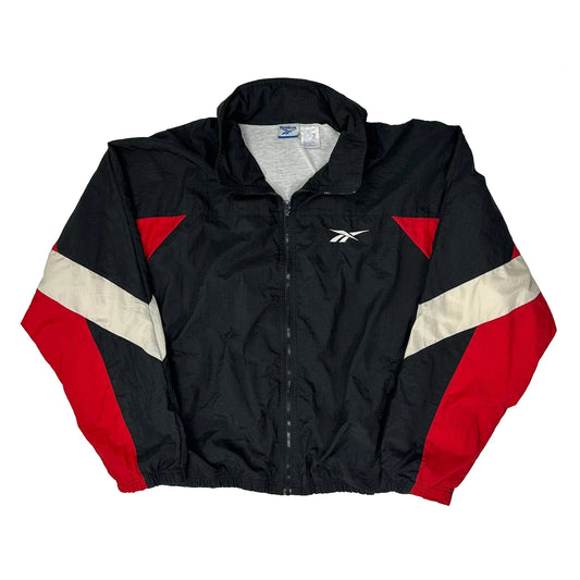 Reebok Striped Windbreaker - XL Black Nylon