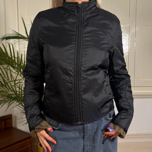 Vintage black Cotton Belt Jacket - womens medium