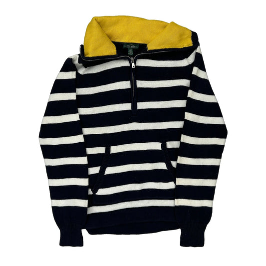Ralph Lauren Striped 1/4 Zip - Large Black & White Cotton