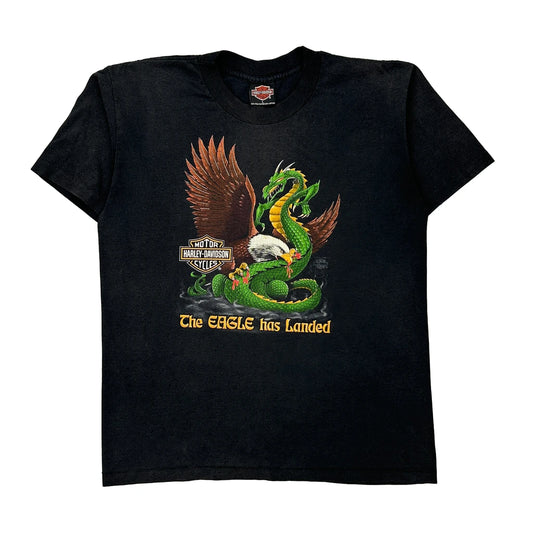 The Eagle Has Landed Harley Davidson Graphic T-Shirt - Large Black Cotton Blend