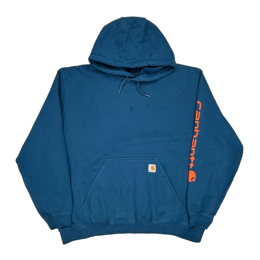 Carhartt Spellout Hoodie - 2XL Blue Cotton