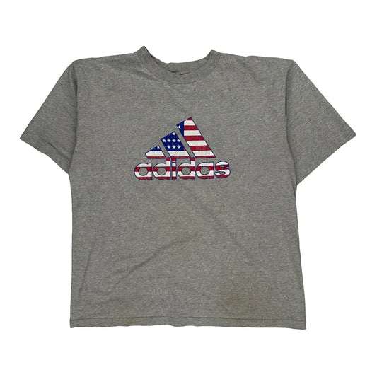 Adidas Graphic T-Shirt - Large Grey Cotton