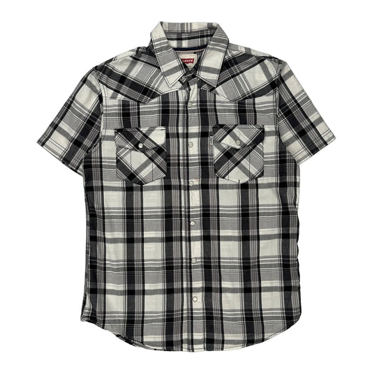 Levis Checked Short Sleeve Shirt - Small Black & White Cotton