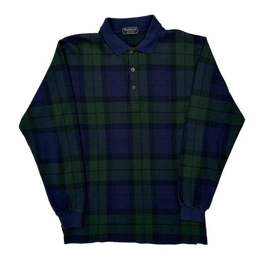 Made In USA Burberry Checked Polo Shirt - Large Blue Cotton
