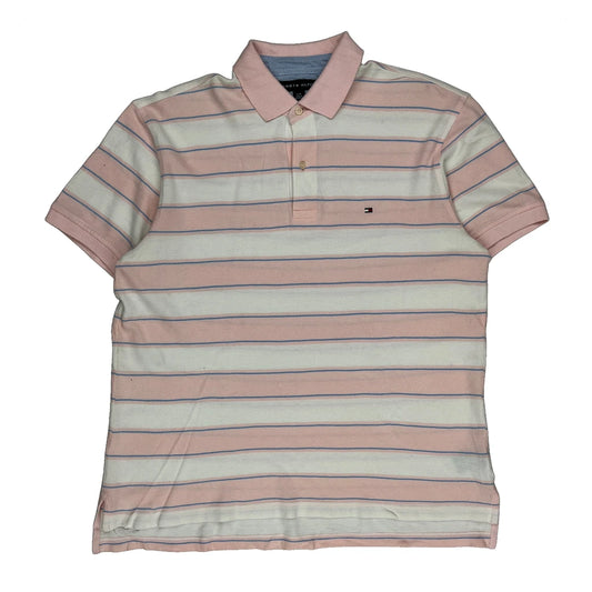 Tommy Hilfiger Striped Polo Shirt - Large Pink Cotton