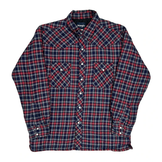 Vintage Wrangler Checked Flannel Shirt - Large Red Polyester Blend