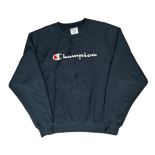 Reverse Weave Champion Spellout Sweatshirt - Large Navy Cotton