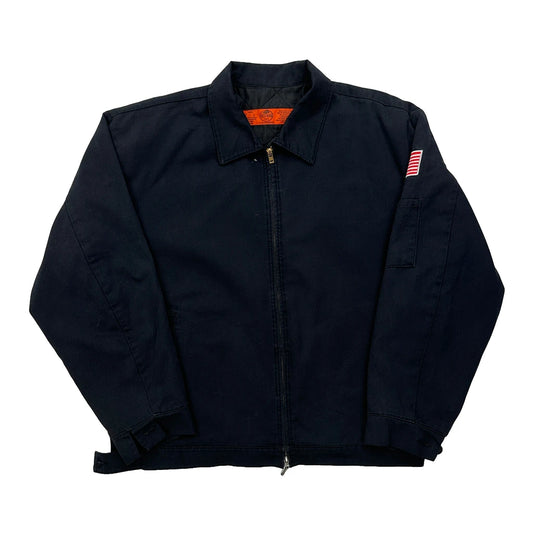 American Flag Patch Red Kap Work Jacket - Large Black Polyester Blend