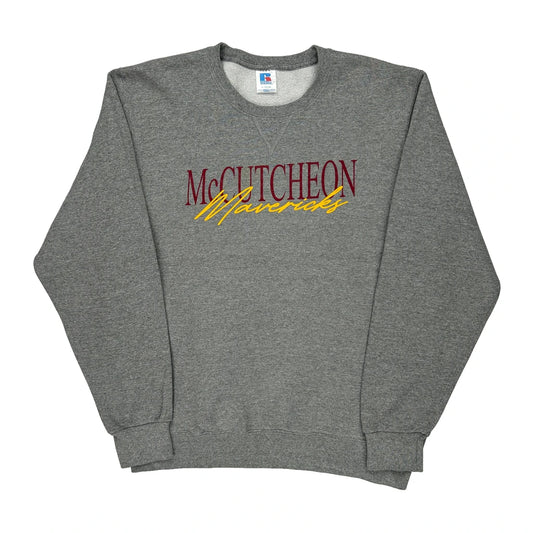 Russell Athletic College Sweatshirt - Large Grey Cotton Blend