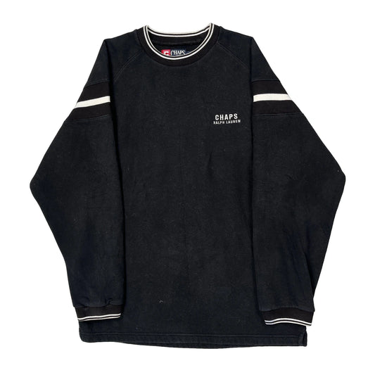 Chaps Ralph Lauren Striped Sweatshirt - Small Black Cotton