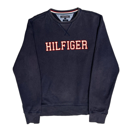 Vintage Tommy Hilfiger Spellout Sweatshirt - Large Navy Cotton
