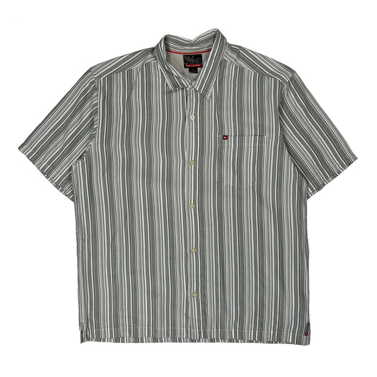 Vintage Quiksilver Striped Short Sleeve Shirt - Large Grey Cotton