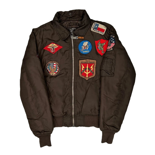 Vintage U.S. Air Force Top Gun 8-15 Bomber Jacket - Small Brown Nylon