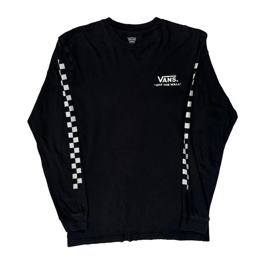 Vintage Vans Checked Long Sleeve T-Shirt - Medium Black Cotton