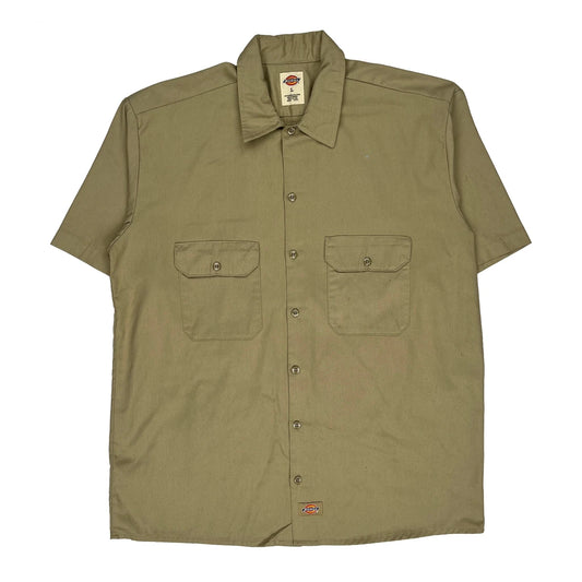 Dickies Short Sleeve Shirt - Large Khaki Polyester Blend