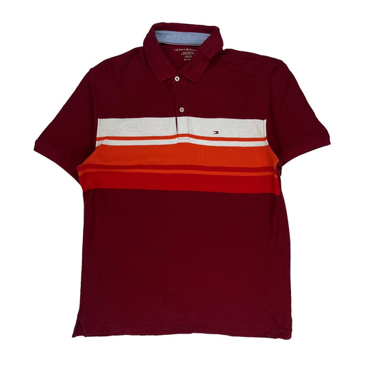 Tommy Hilfiger Striped Polo Shirt - XL Burgundy Cotton