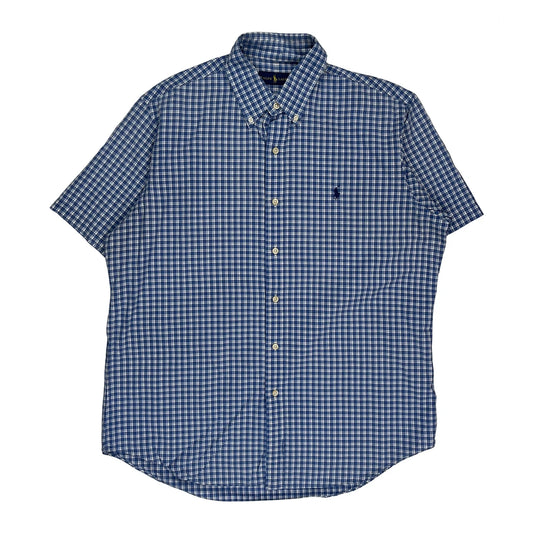 Vintage Ralph Lauren Checked Short Sleeve Shirt - Large Blue Cotton