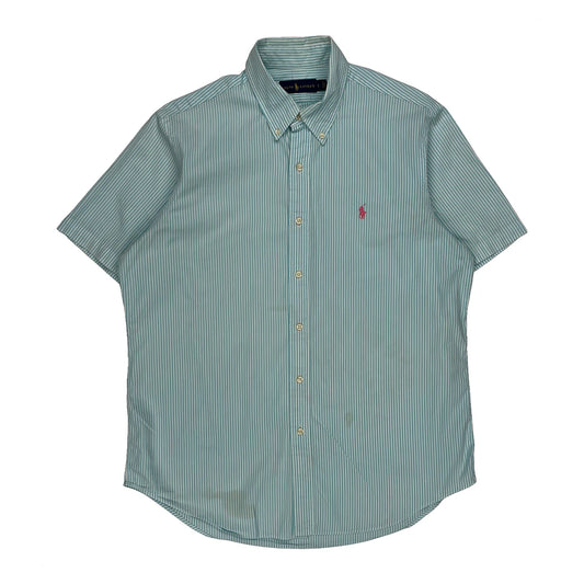 Ralph Lauren Striped Short Sleeve Shirt - Large Blue Cotton