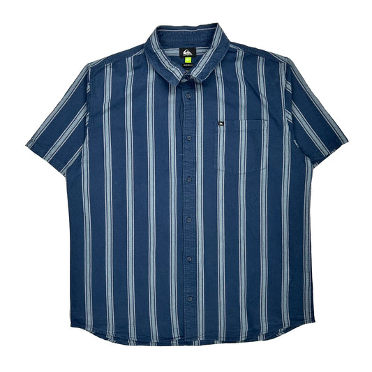Vintage Quiksilver Striped Short Sleeve Shirt - 2XL Blue Cotton