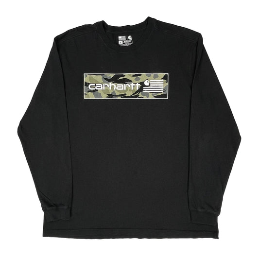Camo Print Logo Carhartt Camo Long Sleeve T-Shirt - XL Black Cotton