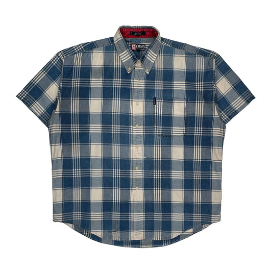 Vintage Chaps Ralph Lauren Checked Short Sleeve Shirt - XL Blue Cotton