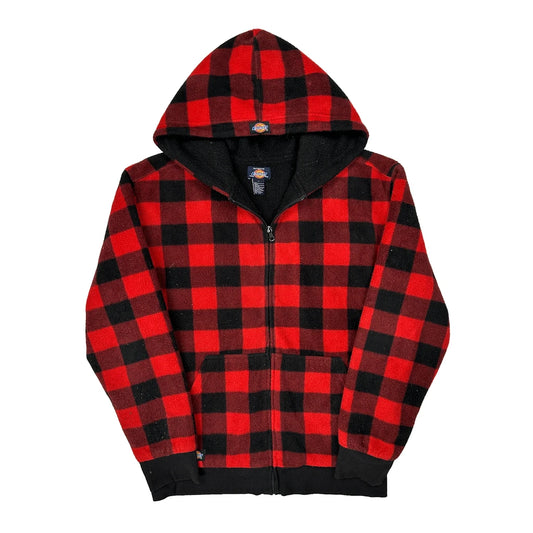 Vintage Dickies Checked Fleece Jacket - Large Red Polyester