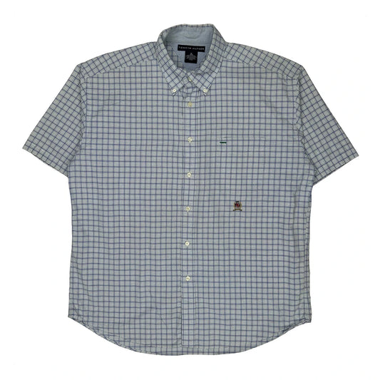 Vintage Tommy Hilfiger Checked Short Sleeve Shirt - XL Blue Cotton
