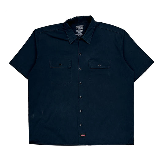 Vintage Dickies Short Sleeve Shirt - XL Navy Polyester Blend