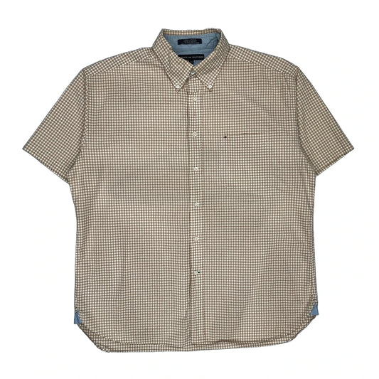 Tommy Hilfiger Checked Short Sleeve Shirt - XL Beige Cotton