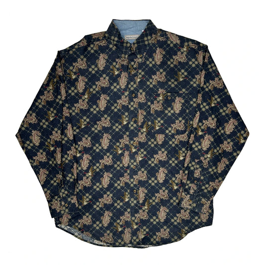 Bugle Boy Patterned Shirt - Large Blue Cotton