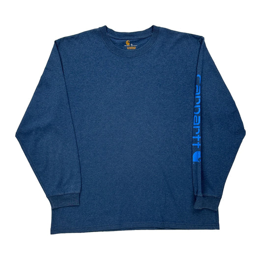Carhartt Spellout Long Sleeve T-Shirt - XL Blue Cotton