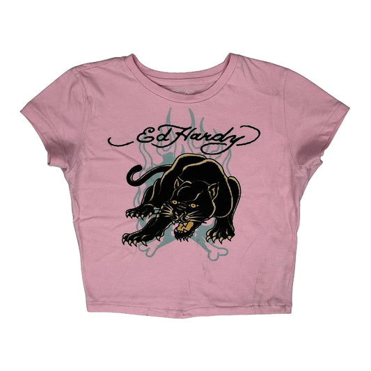Ed Hardy Graphic Crop Top - Medium Pink Cotton