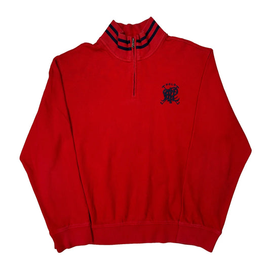 Vintage Polo Crest Polo By Ralph Lauren 1/4 Zip - 2XL Red Cotton