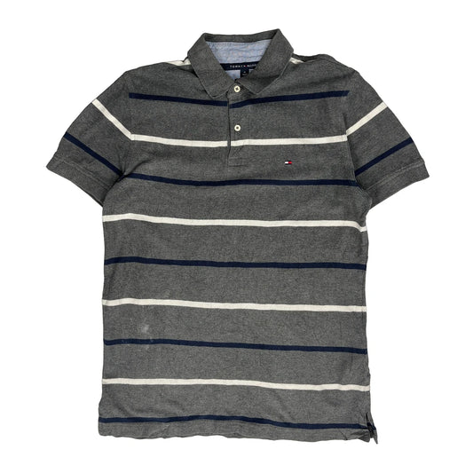 Tommy Hilfiger Striped Polo Shirt - Medium Grey Cotton