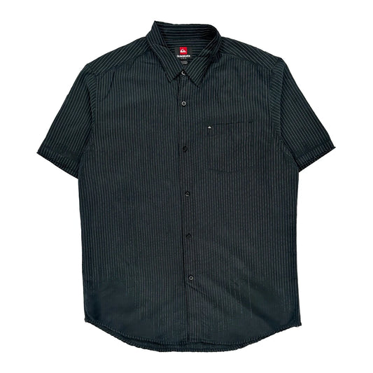 Quiksilver Striped Short Sleeve Shirt - Large Black Cotton