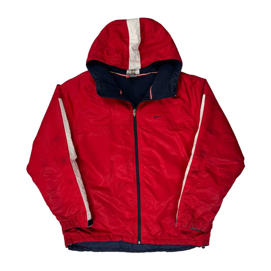 Vintage Nike Striped Windbreaker - Large Red Nylon